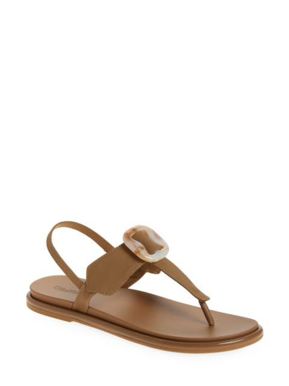 OluKai Women's Brown Slingback Thong Sandals with Ivory Buckle Accent - Picture 2 of 6